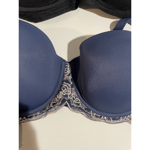 Maidenform Womens Padded Underwire Bras 36D Black & Navy Lace Trim Smooth Finish - Picture 2 of 7